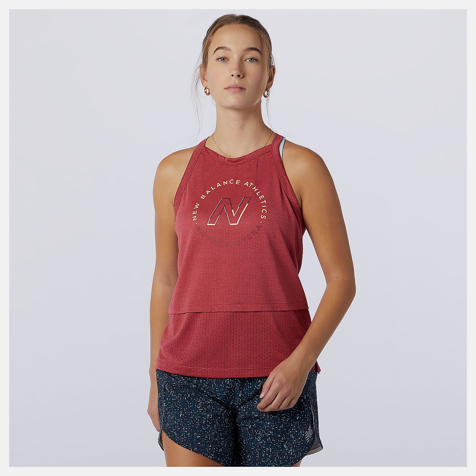 Earth Red Printed Impact Run Hybrid Tank New Balance Clothing