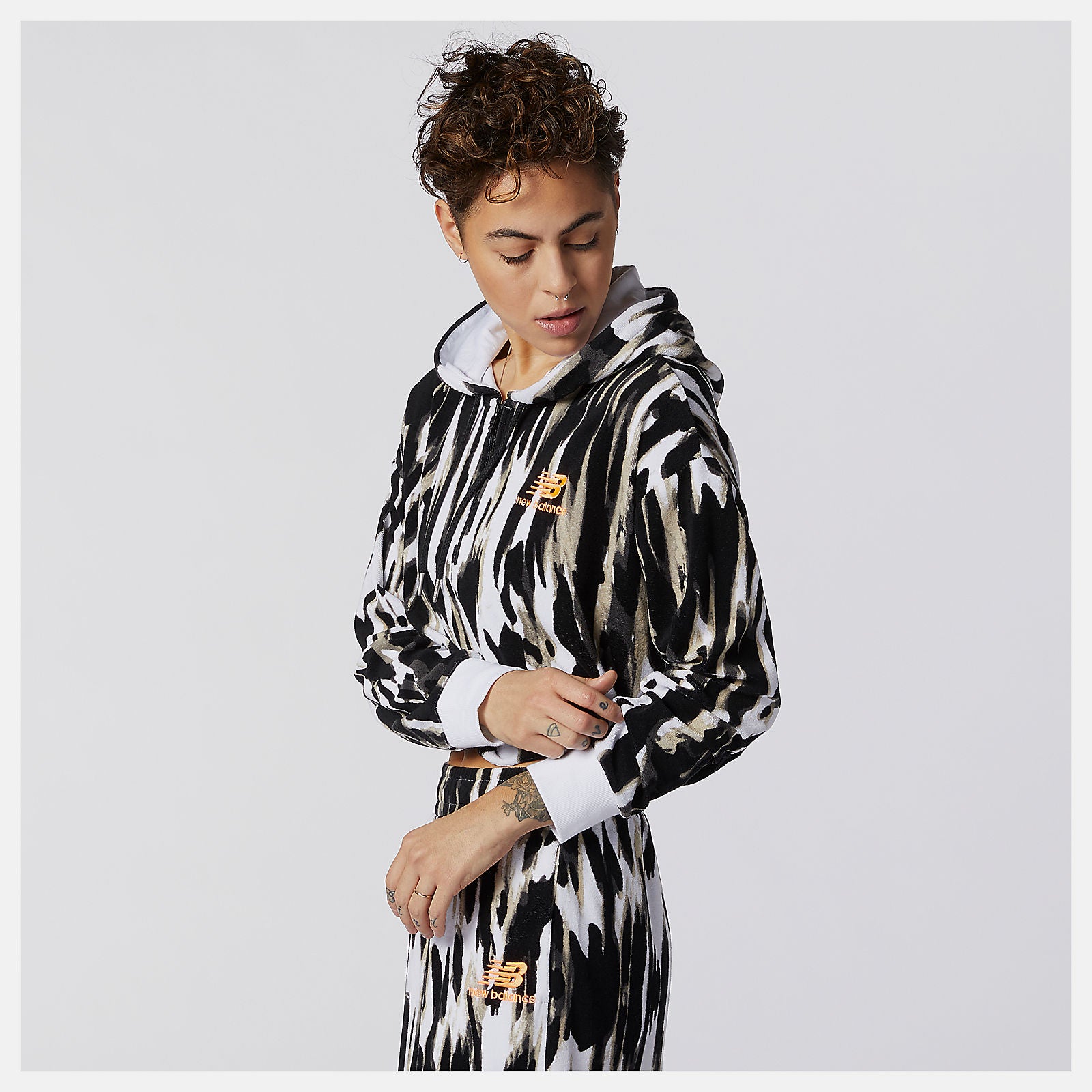White Print NB Athletics Collide Printed Terry Hoodie New Balance Clothing