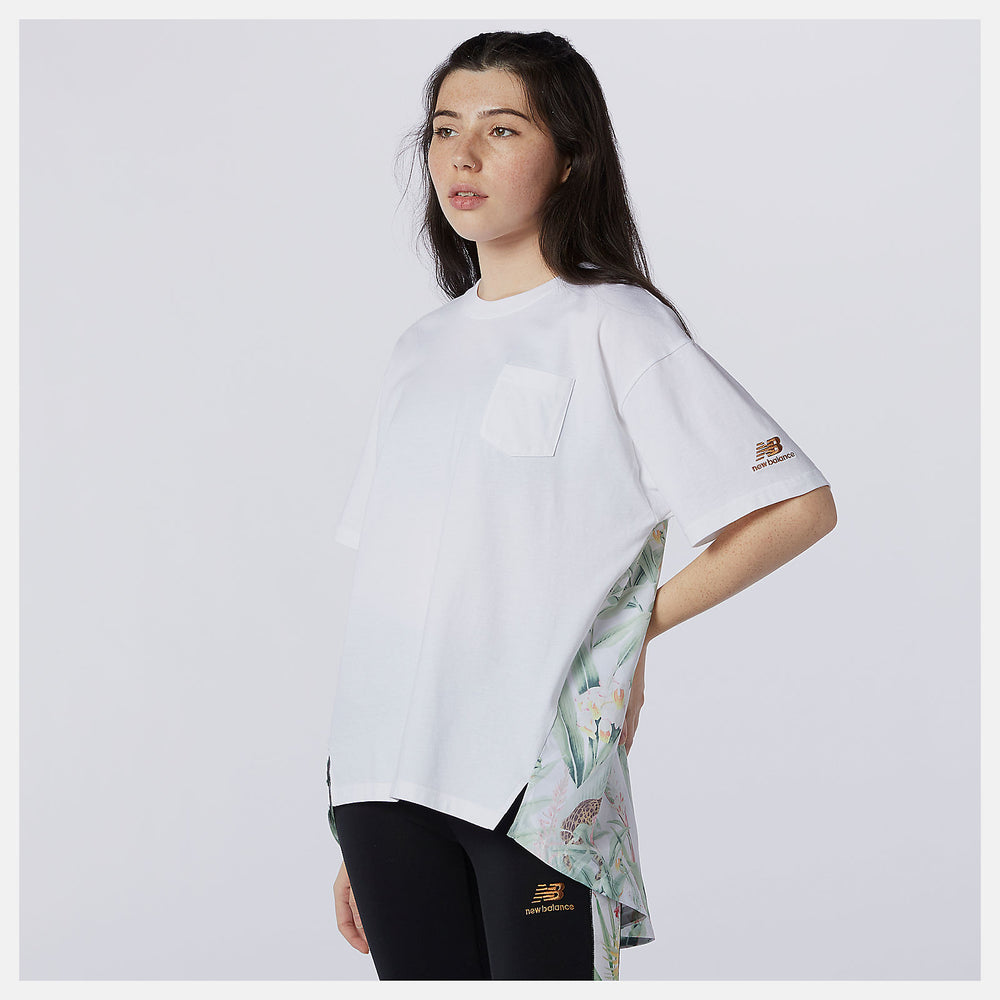 White NB Essentials Botanical Knit Woven Mix Tee New Balance Clothing