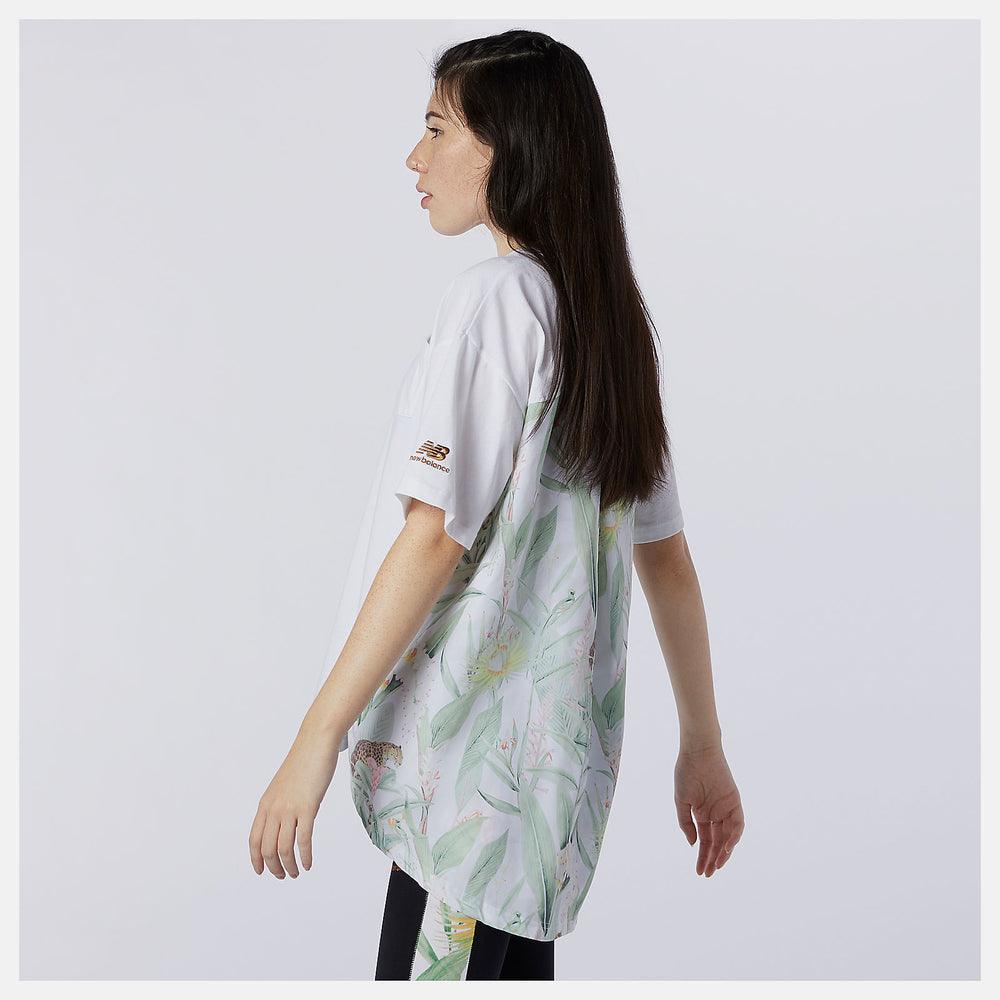 White NB Essentials Botanical Knit Woven Mix Tee New Balance Clothing