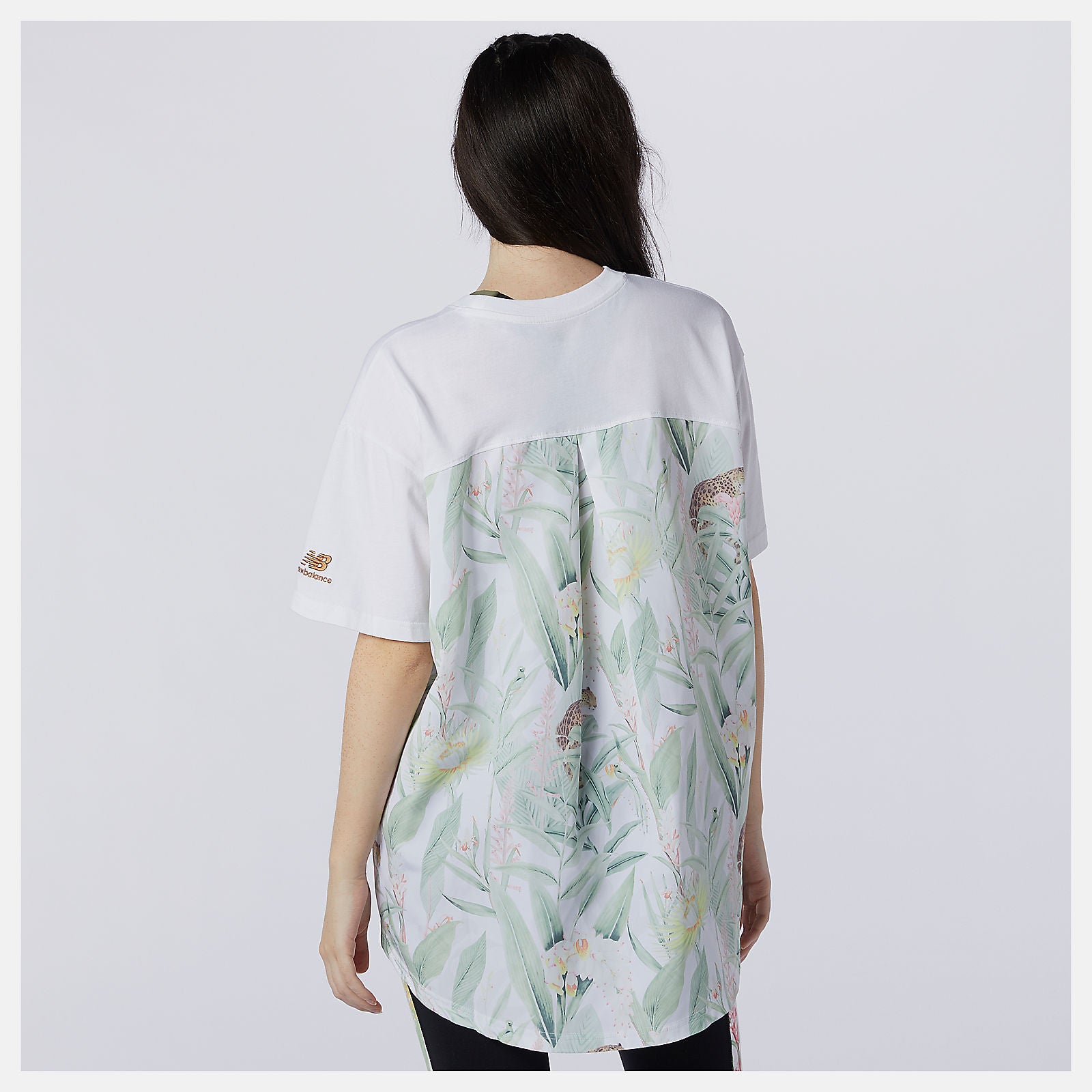 White NB Essentials Botanical Knit Woven Mix Tee New Balance Clothing