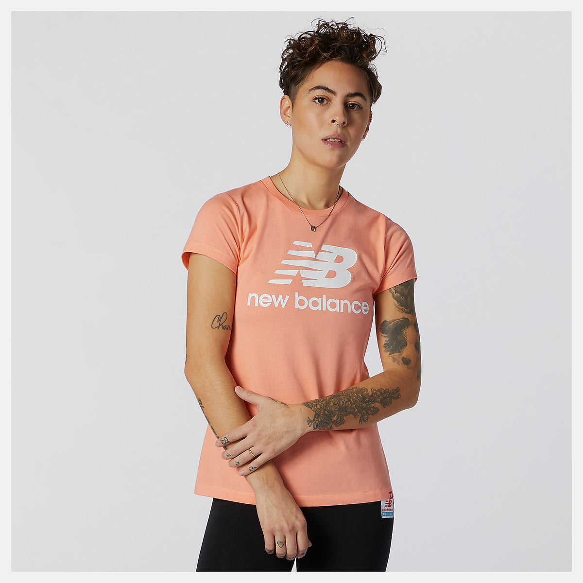 Paradise Pink Essentials Stacked Logo Tee New Balance Clothing
